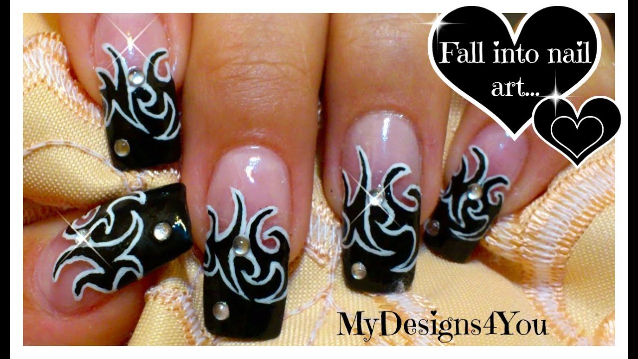 Tattoo Nail Art Design Tutorial | Black and White Nails ♥ Дизайн Ногтей - Татуировка