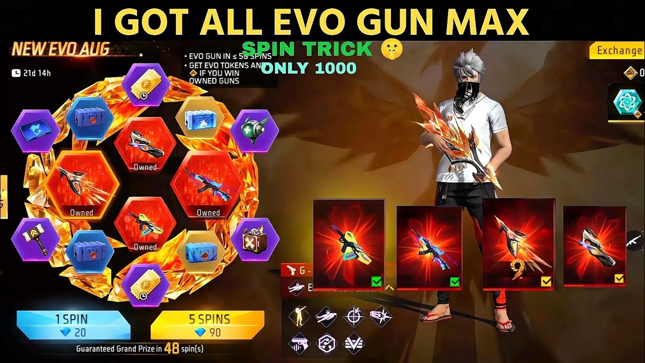 FREE FIRE ALL EVO GUN SPIN TRICK 😱 | NEW EVO AUG SKIN | FREE FIRE MAX | LUCK ROYALE | FF MAX 2026
