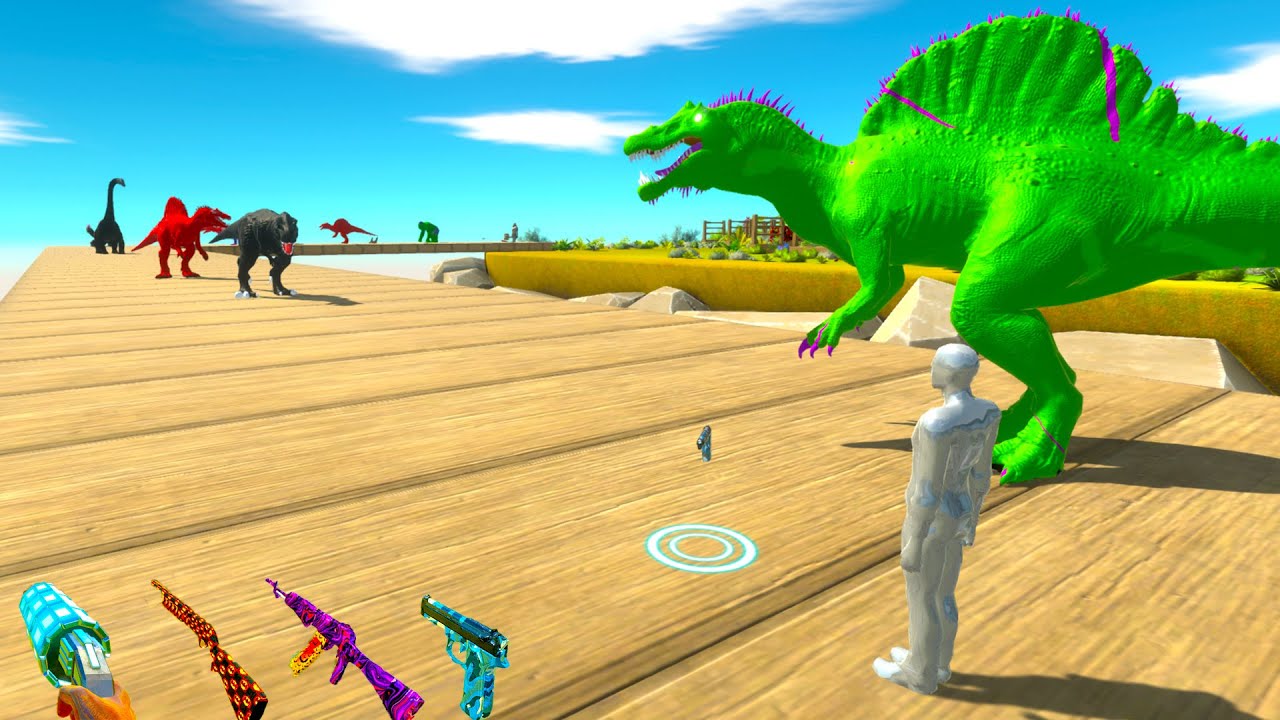 FPS AVATAR & GREEN SPINOSAURUS RESCUE MISSION DEATH RUN - Animal Revolt Battle Simulator