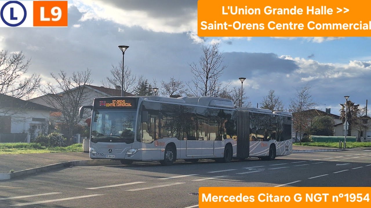 Tisséo — Ligne L9 de L'Union Grande Halle à St-Orens Ctre Cial — Mercedes Citaro G NGT n°1954