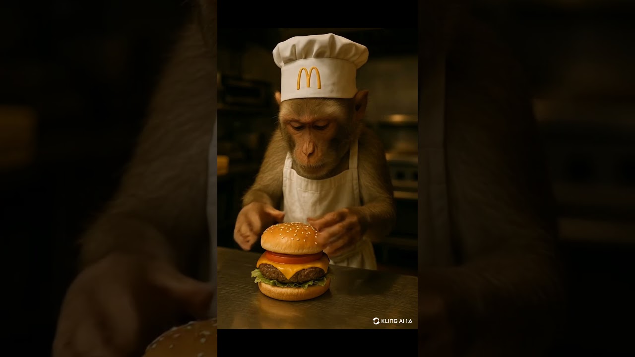 Chef monkey making McDonald's burger 🍔🤔 