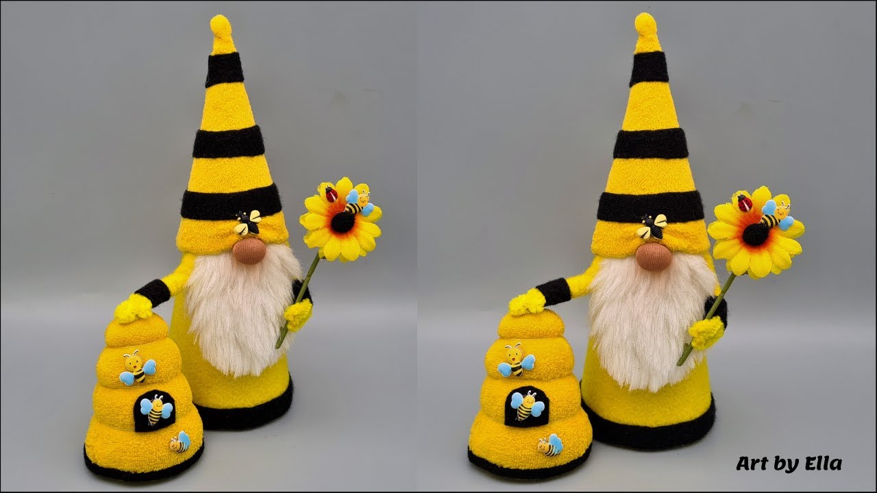 DIY Honey bee Gnome and beehive!Idei creative Gnome de albine si stup de albine din carton si fetru!