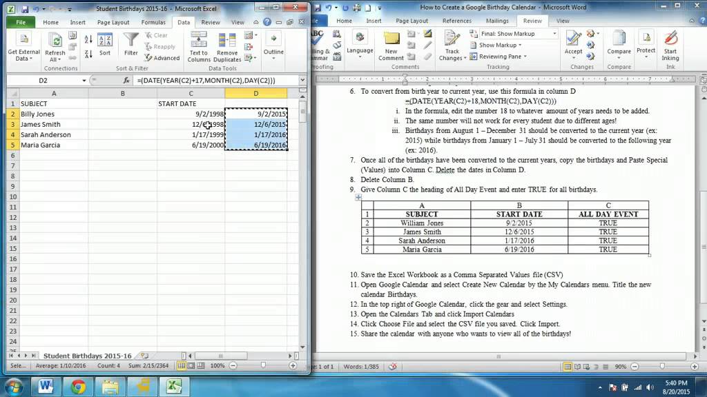 Uploading Student Birthdays to Google Calendar