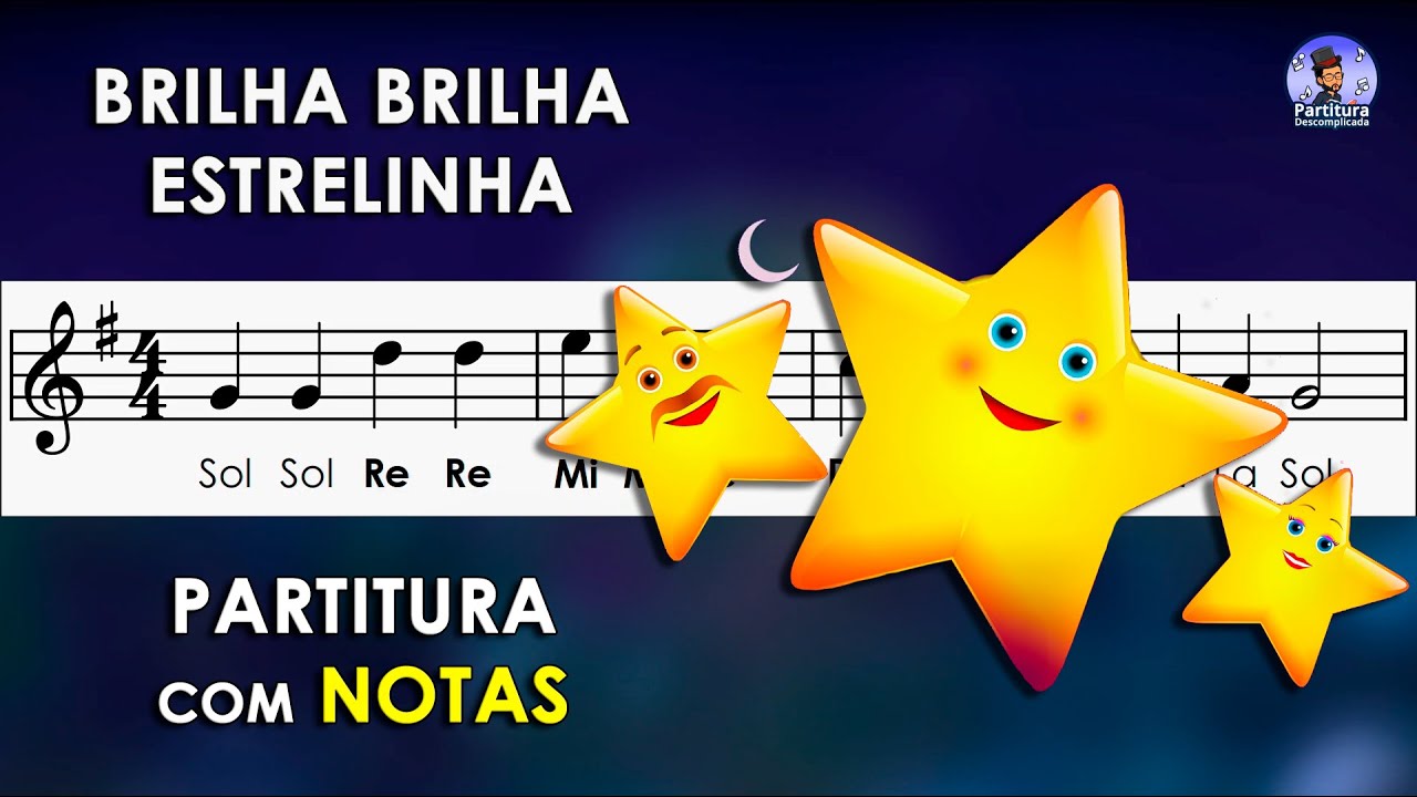 Brilha Brilha Estrelinha | Partitura com Notas para Flauta Doce, Violino + Playback Piano