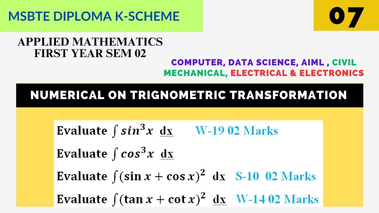 Integration by Trigonometric Transformation/Applied Mathematics/MSBTE K-Scheme.