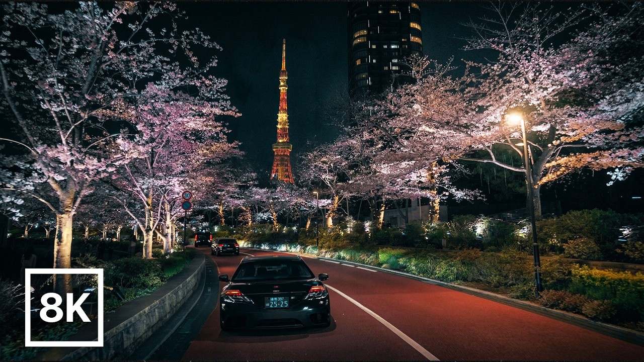 東京・夜桜ドライブ🌸 / 8K 60fps HDR / 走行音と環境音（バイノーラル）