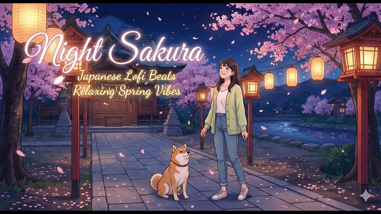 【春の夜散歩】満開の夜桜と神社の静寂 - 心を整える穏やかなLo-fi BGM - 勉強・睡眠・リラックス・Spring Night Walk（2時間）