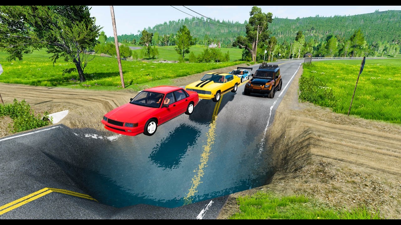 Cars vs Giant Pit #7 - BeamNG.Drive