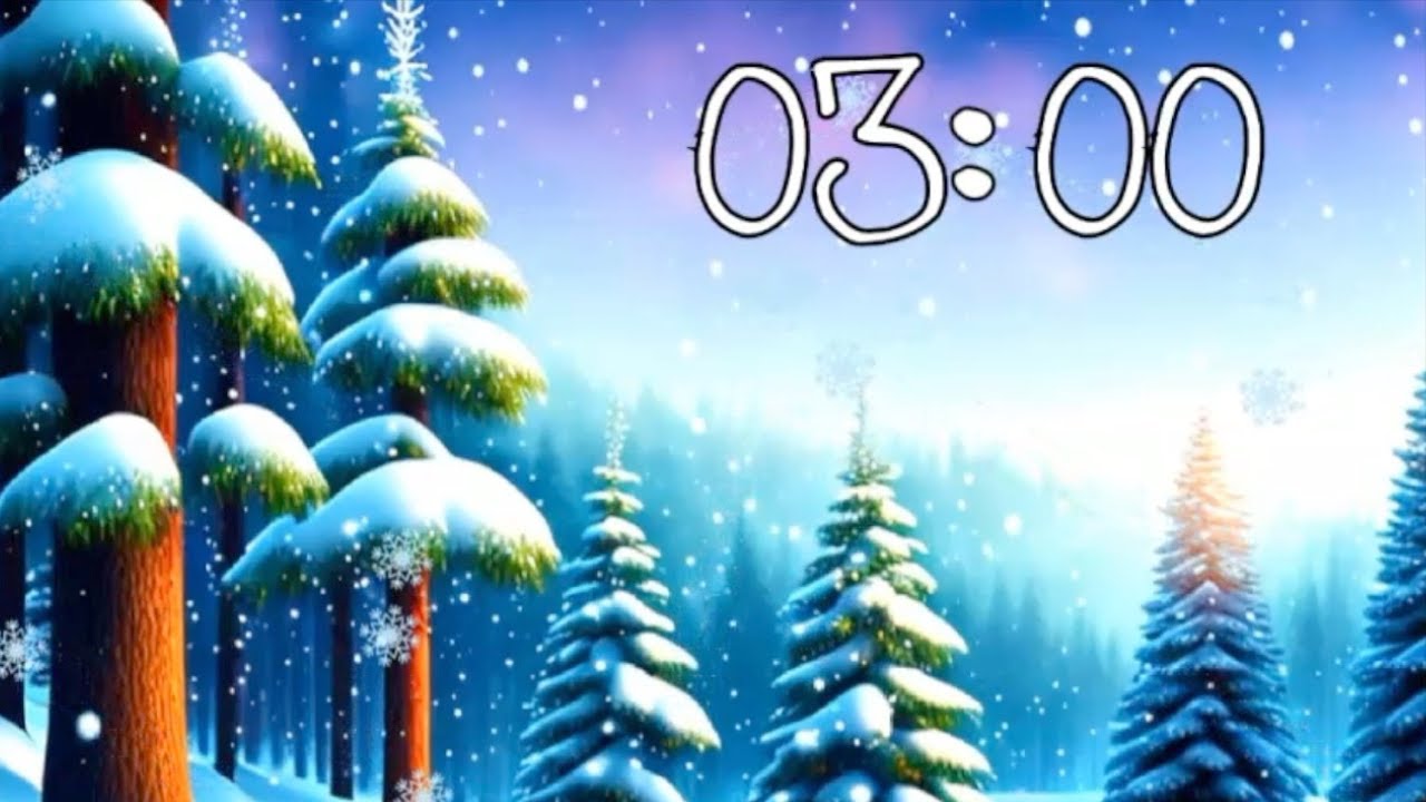 3 Minute Winter Countdown Timer With Animated Snow and Music ❄️🎶