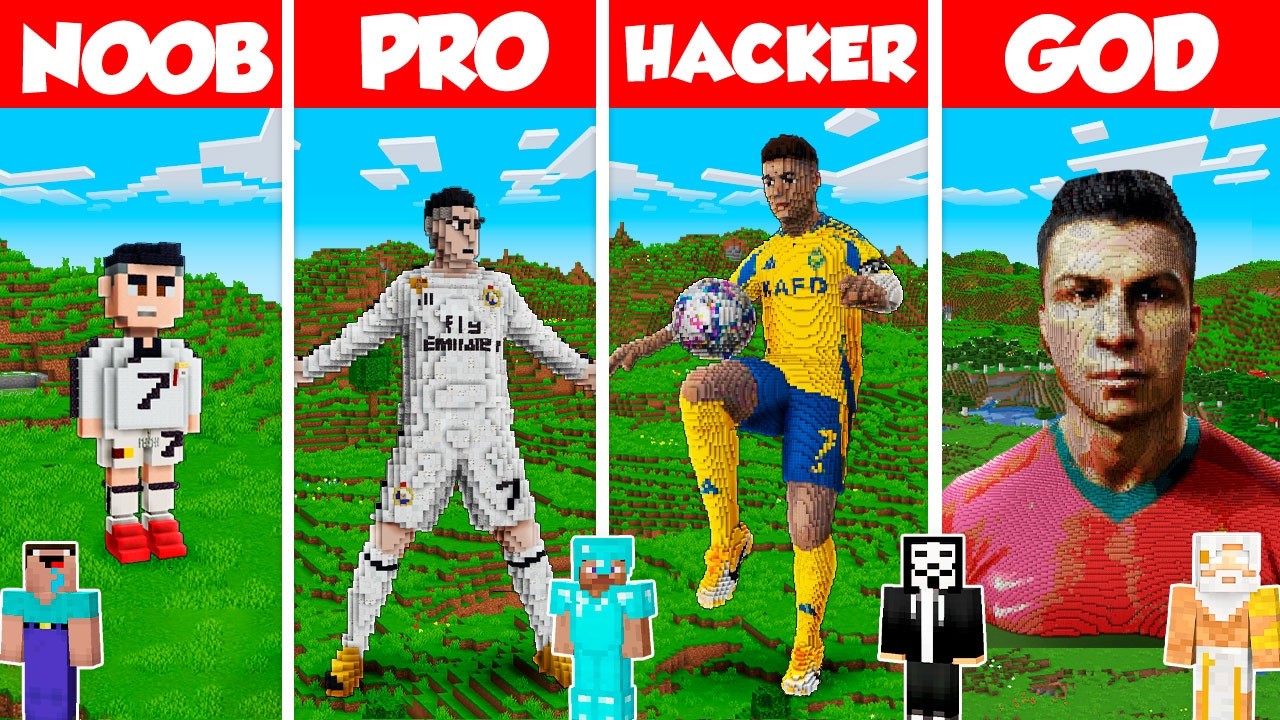 Cristiano Ronaldo Build Battle Challenge - Noob vs Pro vs Hacker vs God - Minecraft Animation