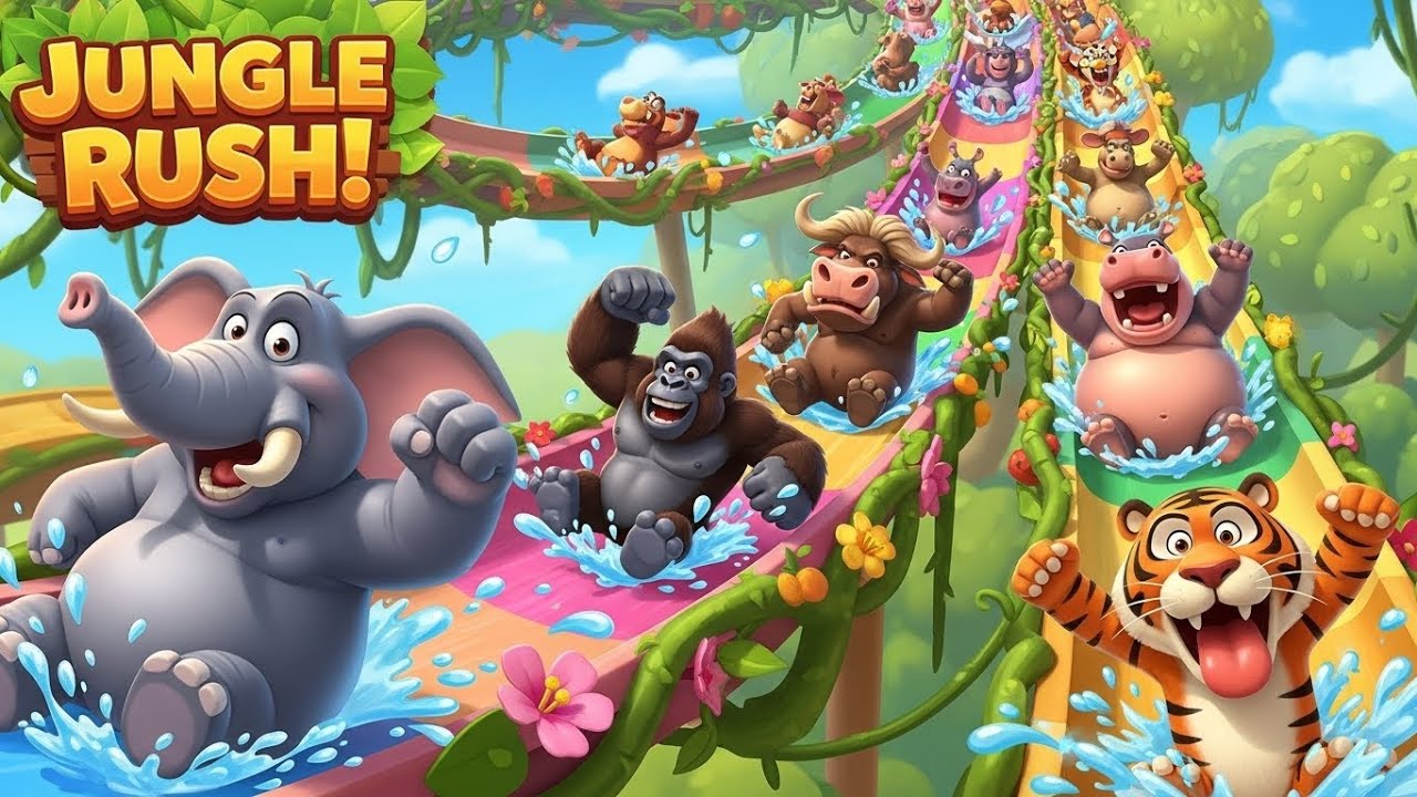 Epic 3D Jungle Slide Adventure – Elephant, Gorilla, Buffalo, Hippo & Tiger | Funny Animal Game