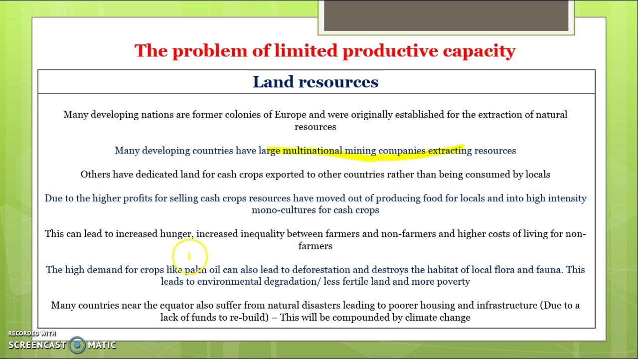 Problems facing developing countries Part 1 (Low productive capacity and investment)