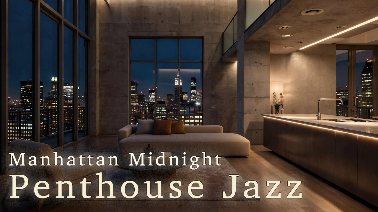 [4K] Manhattan Midnight Jazz — Luxury Penthouse Skyline Jazz | Above The City Jazz