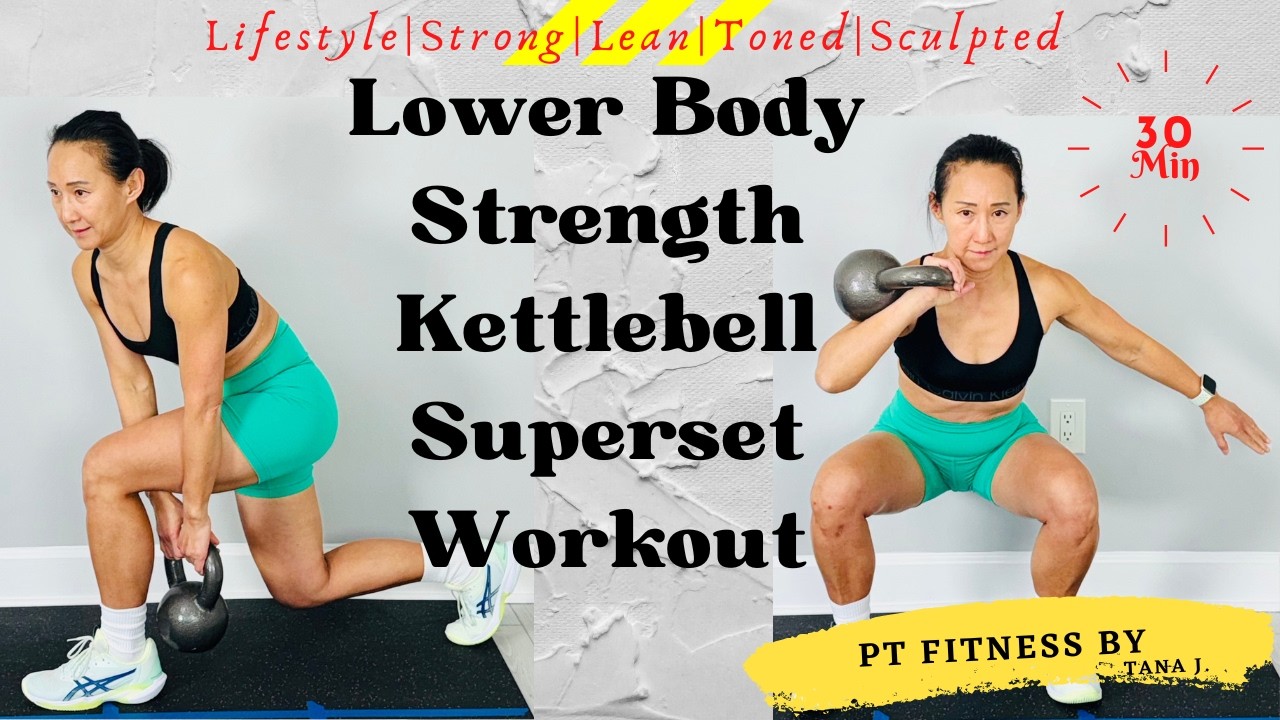 A 30 Min Challenge Lower Body Strength One Kettlebell Superset Workout at Home
