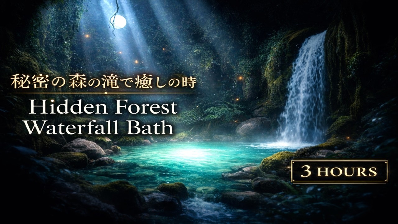 Hidden Forest Waterfall Bath 🌿 Relaxing Fantasy Ambient Music (3 Hours)