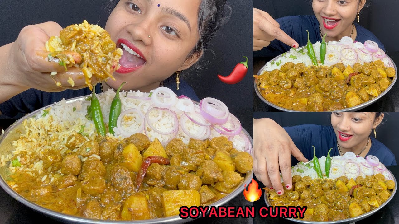 SPICY ALOO SOYABEAN CURRY 🥵 BIG BITES 🤤 EATING SHOW 😋🌶️