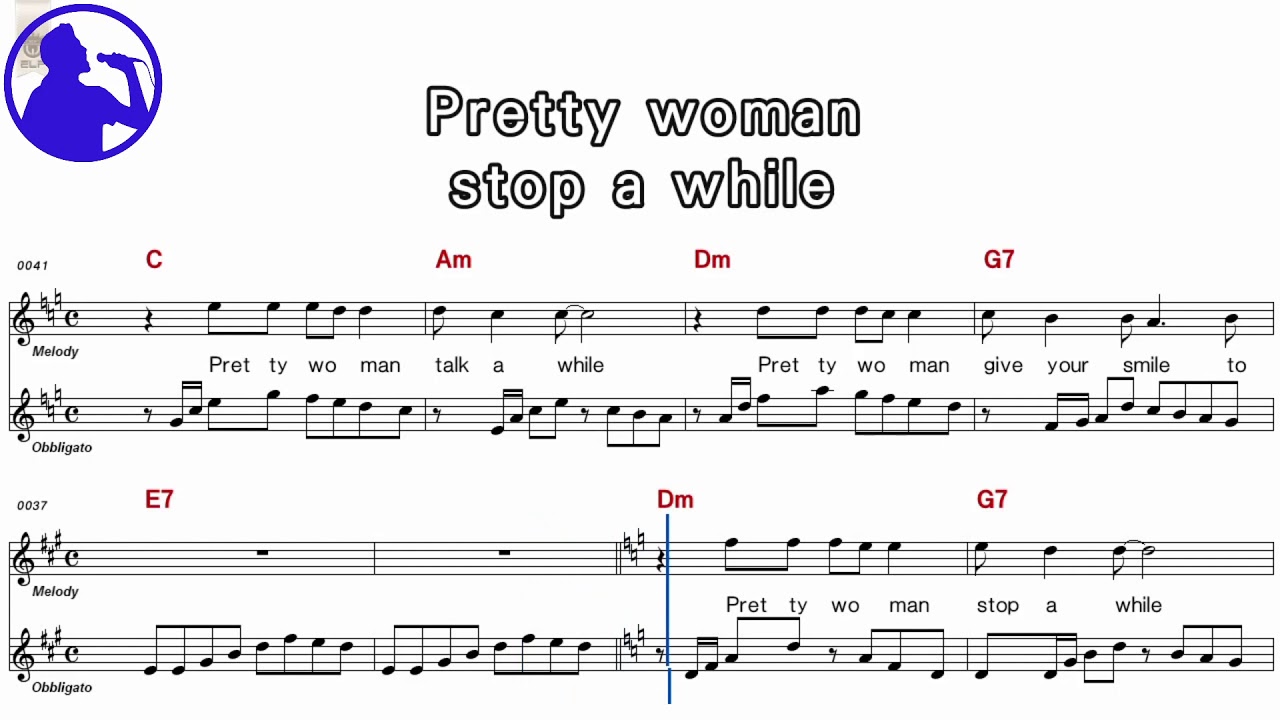 Roy Orbison - Oh! pretty woman karaoke sheet music for players,chord,chorus,Lyrics add(Ye karaoke)