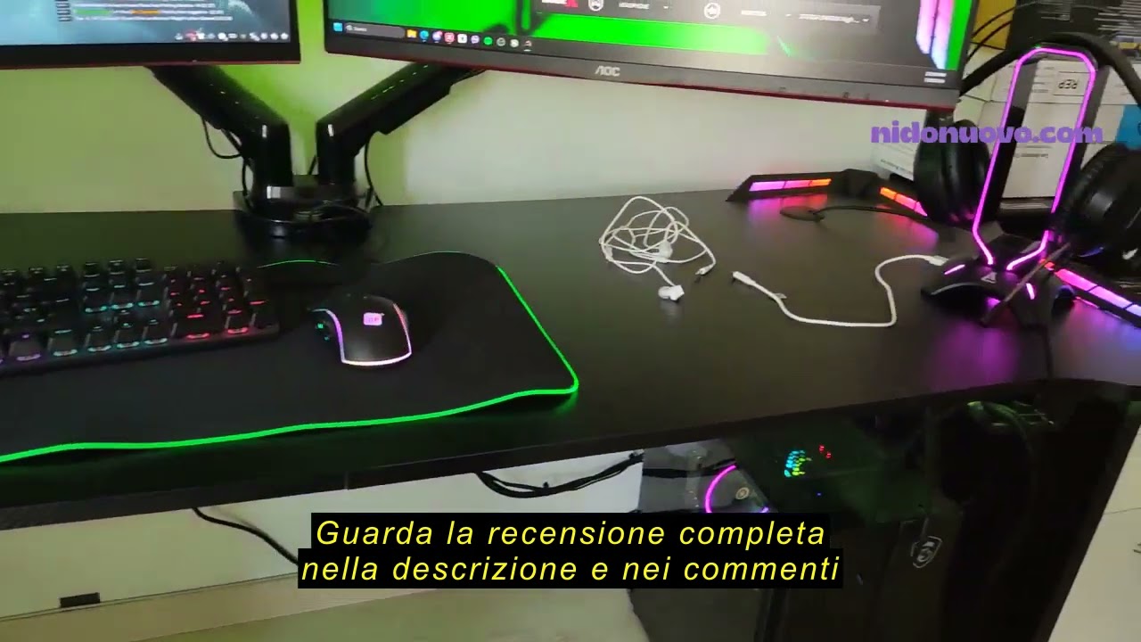 Recensione del HLONONE 120 x 60 cm Scrivania Gaming LED, Tavolo Gaming Ergonomica, Postazione Gamer