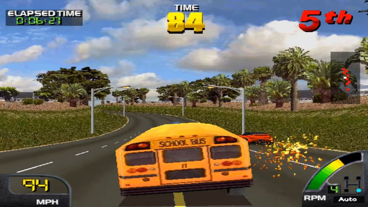 Cruis'n USA Arcade (Midway V-Unit Hardware) - La Freeway (Easy) - School Bus - Full Race