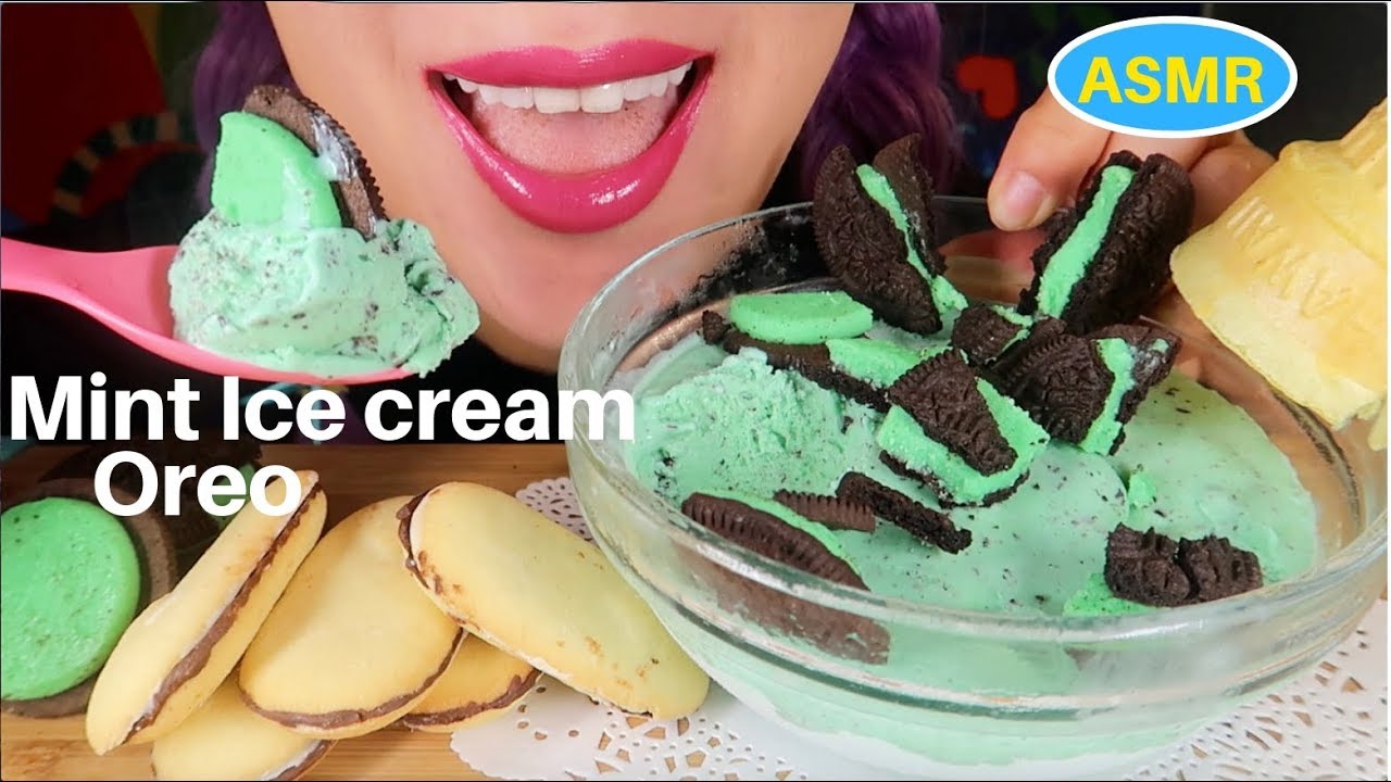 ASMR 민트초코 아이스크림+민트오레오 먹방| MINT CHOCOLATE CHIP ICE CREAM +OREO COOKIE EATING SOUND|CURIE. ASMR