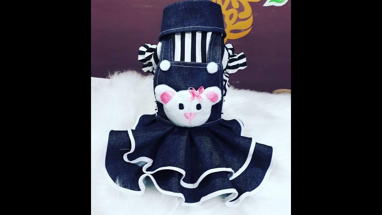 Vestido Jeans com urso/ Costura Pet