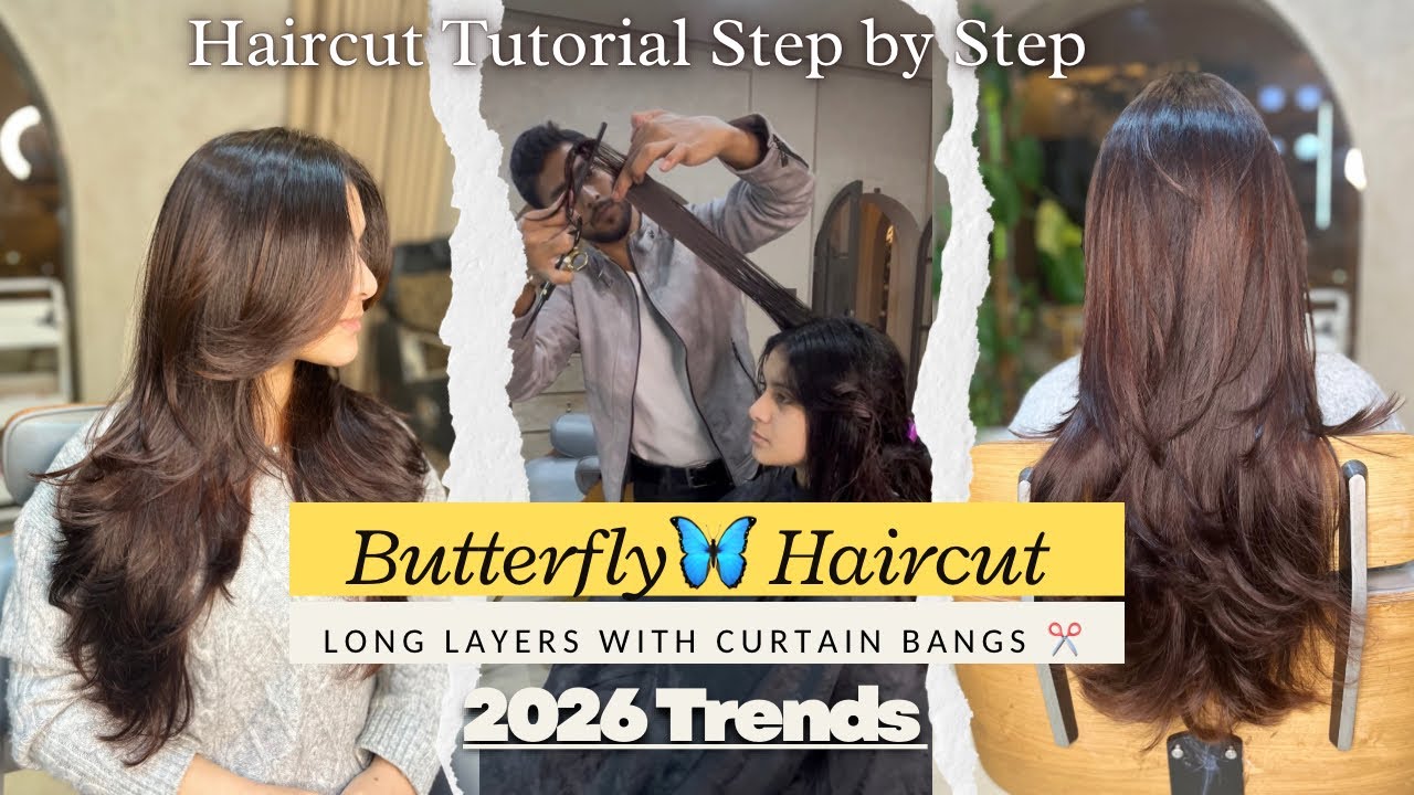 🦋 Butterfly Haircut Step By Step | Long Layers Haircut | Curtain Bangs | Sattar Hair Education |