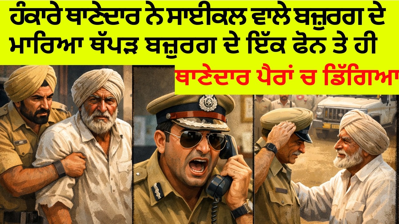 ਹੰਕਾਰੇ ਥਾਣੇਦਾਰ ਨੇ ਸਾਈਕਲ ਵਾਲੇ ਬਜ਼ੁਰਗ ਦੇ ਮਾਰਿਆ ਥੱਪੜ ਬਜ਼ੁਰਗ ਦੇ ਇੱਕ ਫੋਨ ਤੇ ਹੀ  || HEART TOUCHING STORY