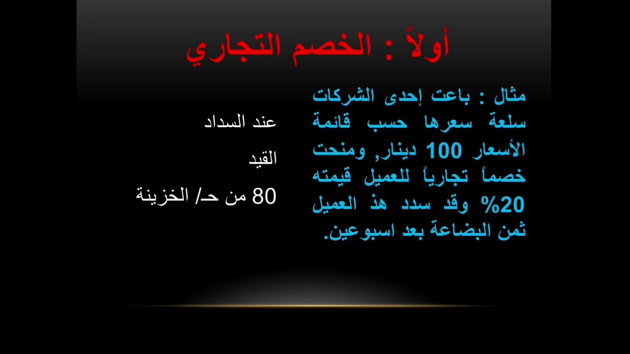 مبادئ المحاسبة الجزء الأول (8) : المعالجة المحاسبية للخصم