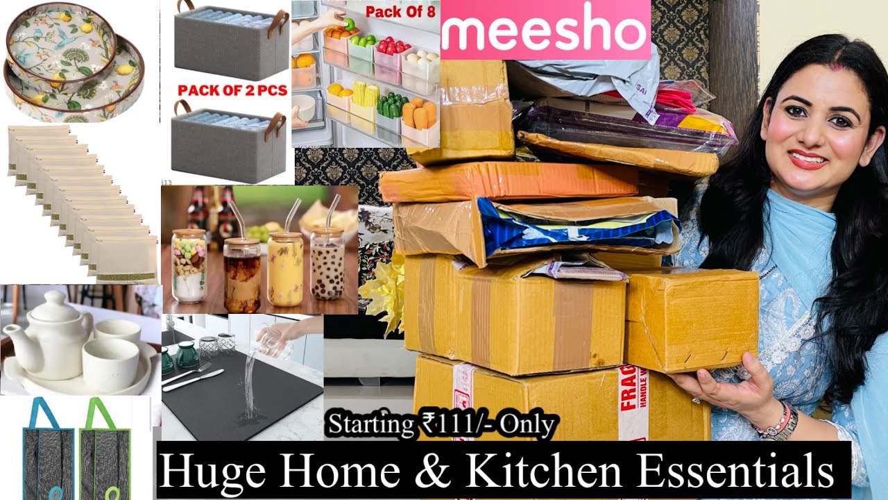 Huge Meesho Home Decor Haul, Airtight Container, Storage Box, Tea Kettle Set, Tray, Vacuum Bag, Mat