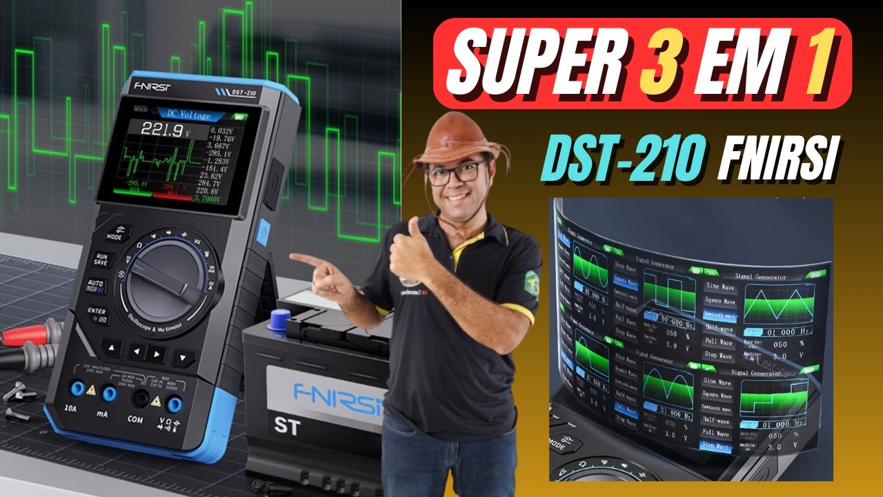 FNIRSI DST-210 o super 3 em 1 -  Multímetro  Osciloscópio e Gerador de Sinais