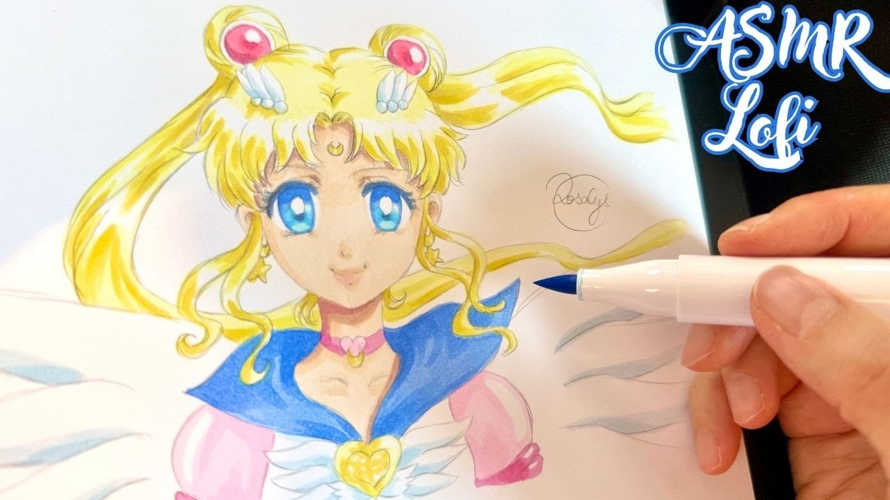 🎨 Coloriage anime Eternal Sailor Moon 🌙  Mon 1er test feutres à alcool Ohuhu pastel | ASMR & lofi