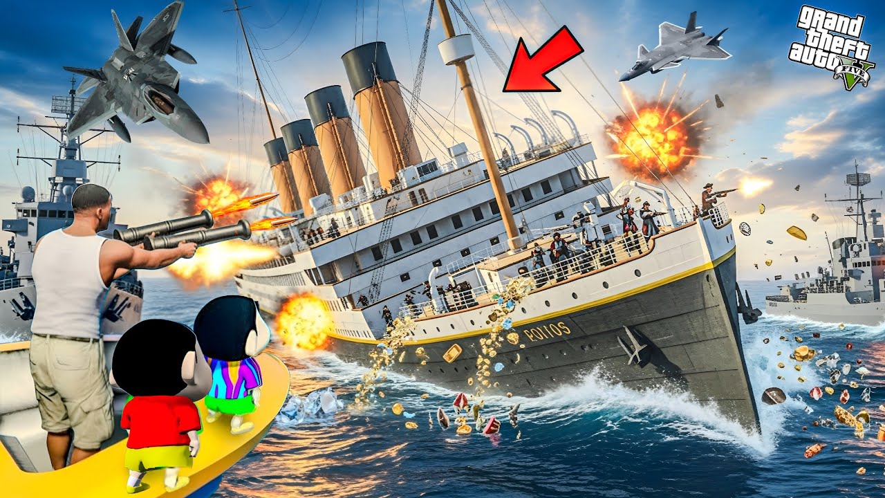 Franklin And Shinchan Attack On Titanic Ship in GTA 5! Bangla Gameplay