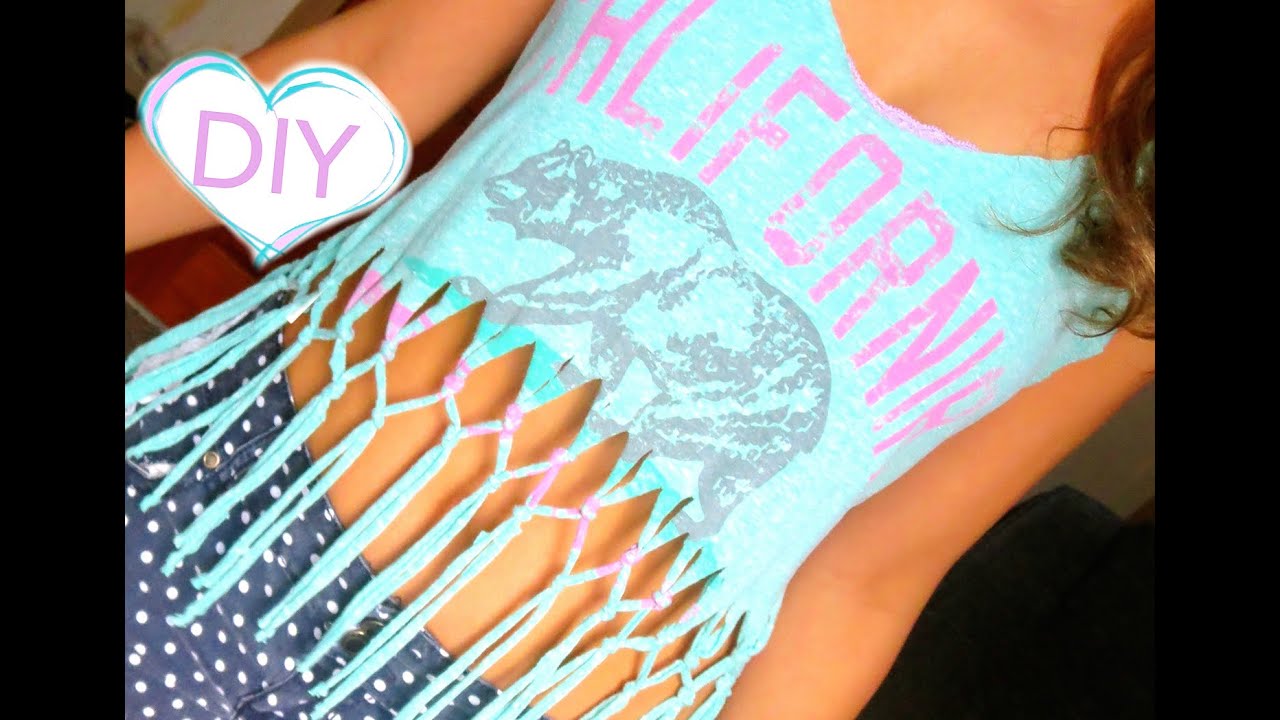 DIY Clothes! Fringe Crop Top from T-Shirt for Summer