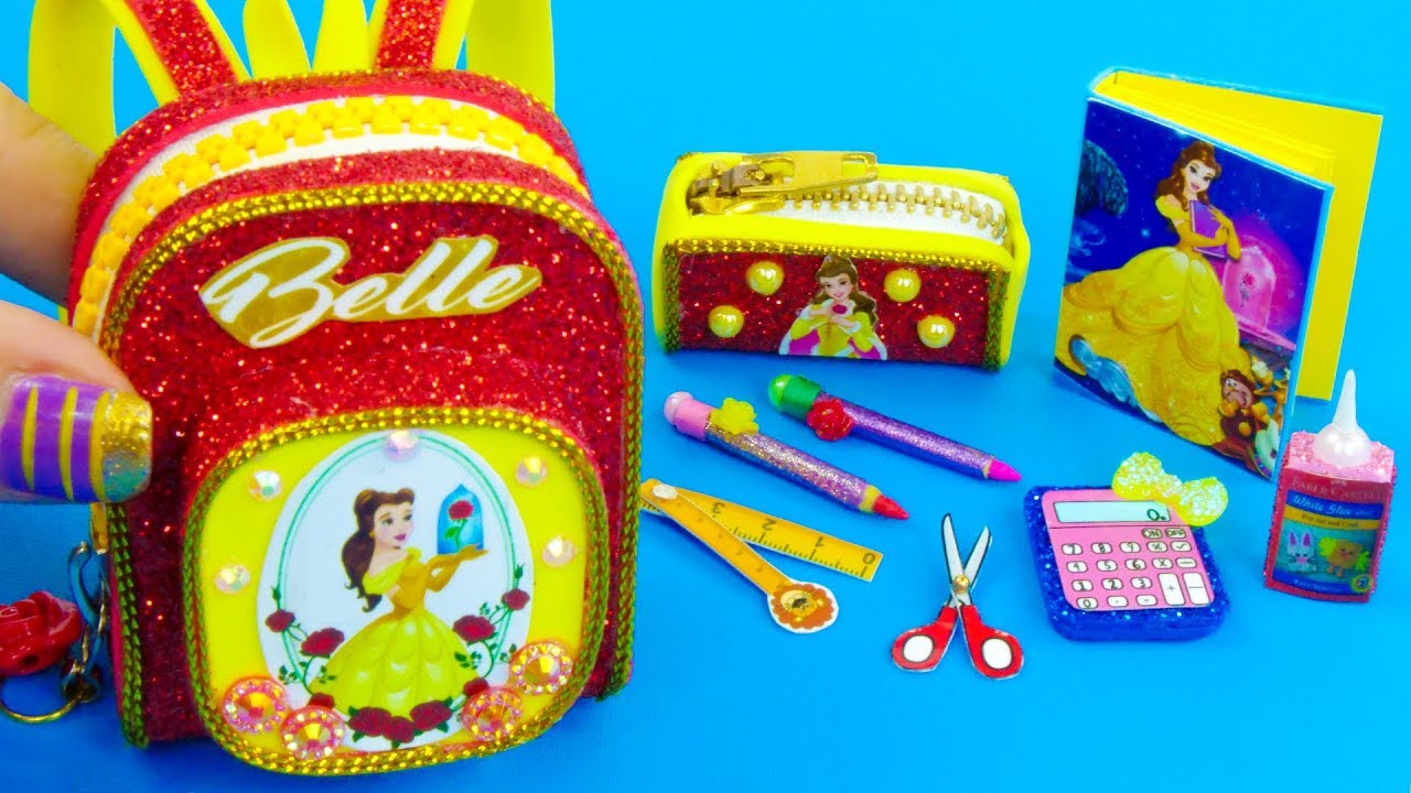 DIY Miniature Belle School Supplies ~ Backpack, Glitter Pen, Pencil Case #2