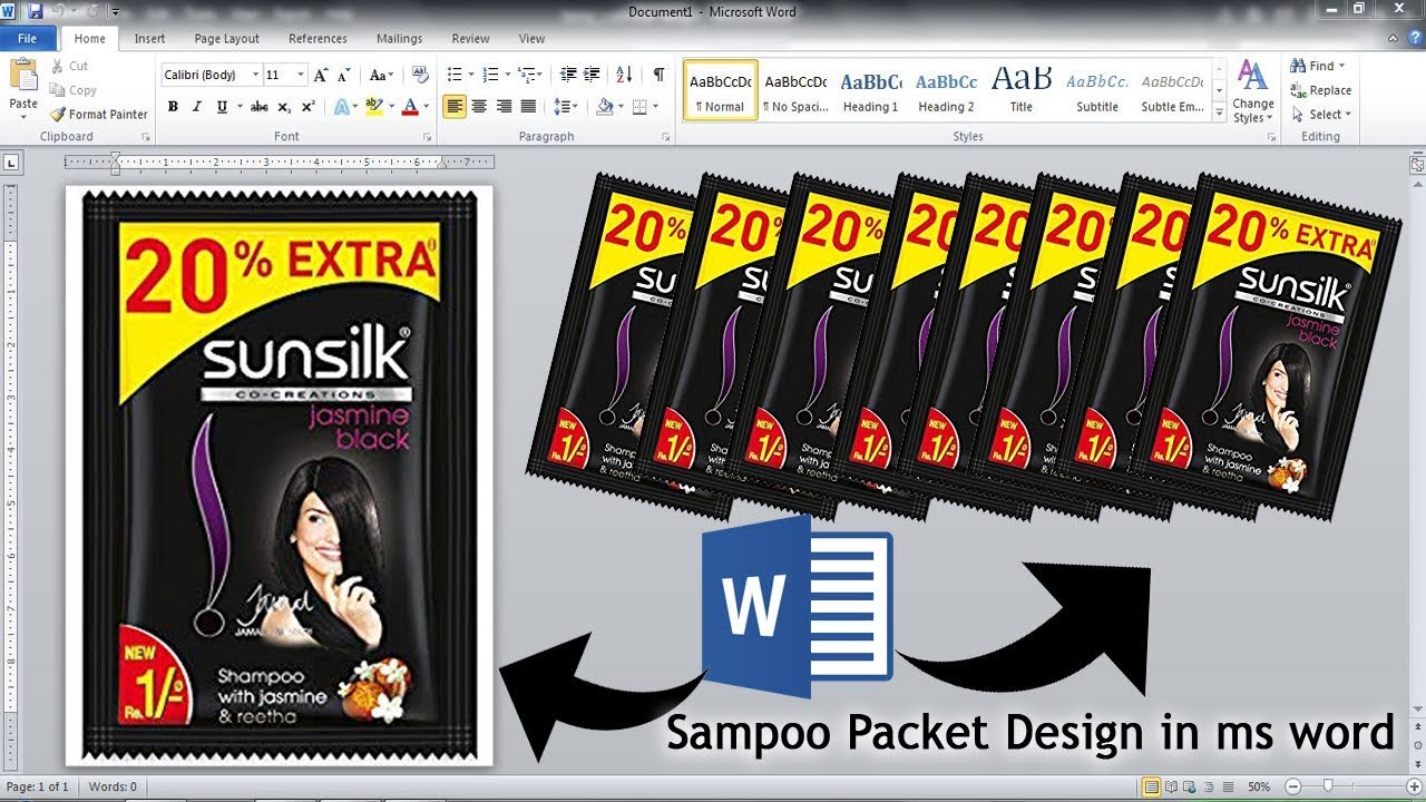 Mini Shampoo Packaging Design in ms Ms Word || How to make packet shampoo Design in ms word