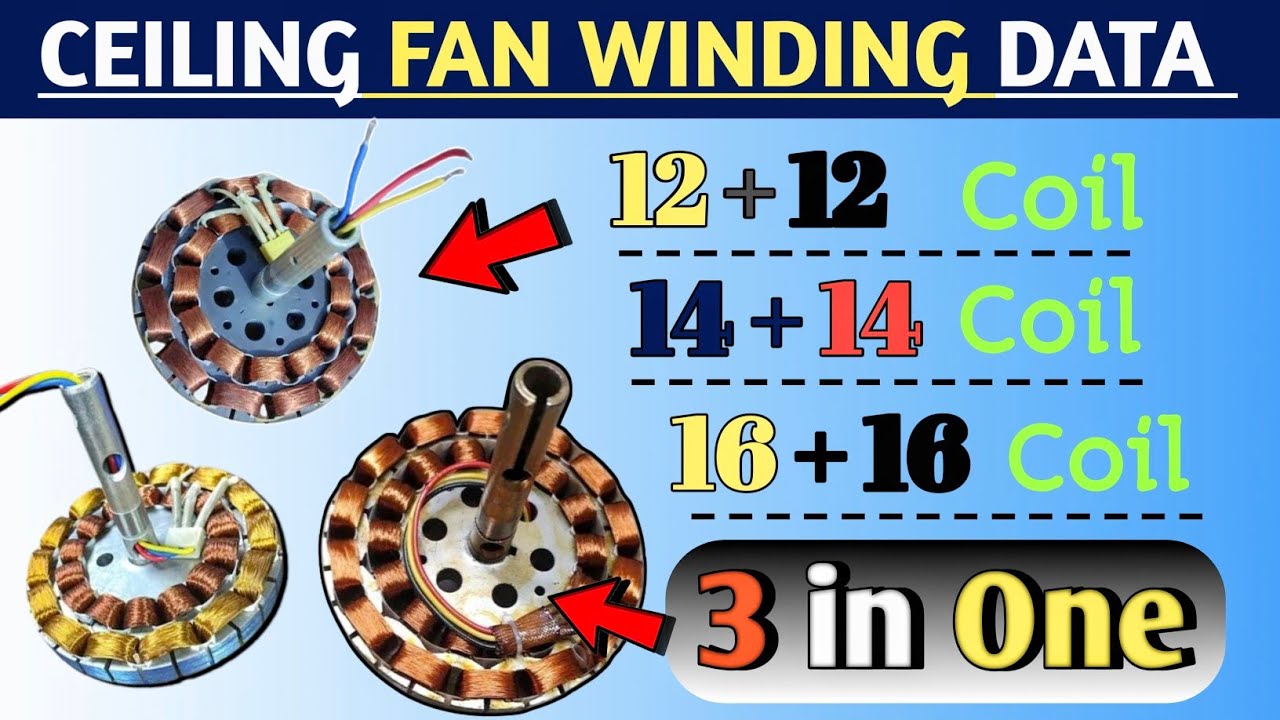 Ceiling Fan Winding Data Calculation | 12+12 Coil Winding | 14+14 Coil Winding | 16+16 Coil Winding