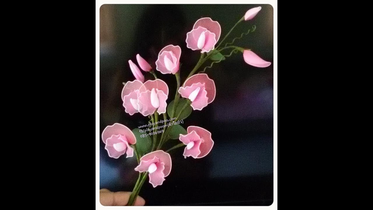 EP 60 : How To Make Sweet Pea Flower stocking/nylon flower by ployandpoom (ผ้าใยบัว)