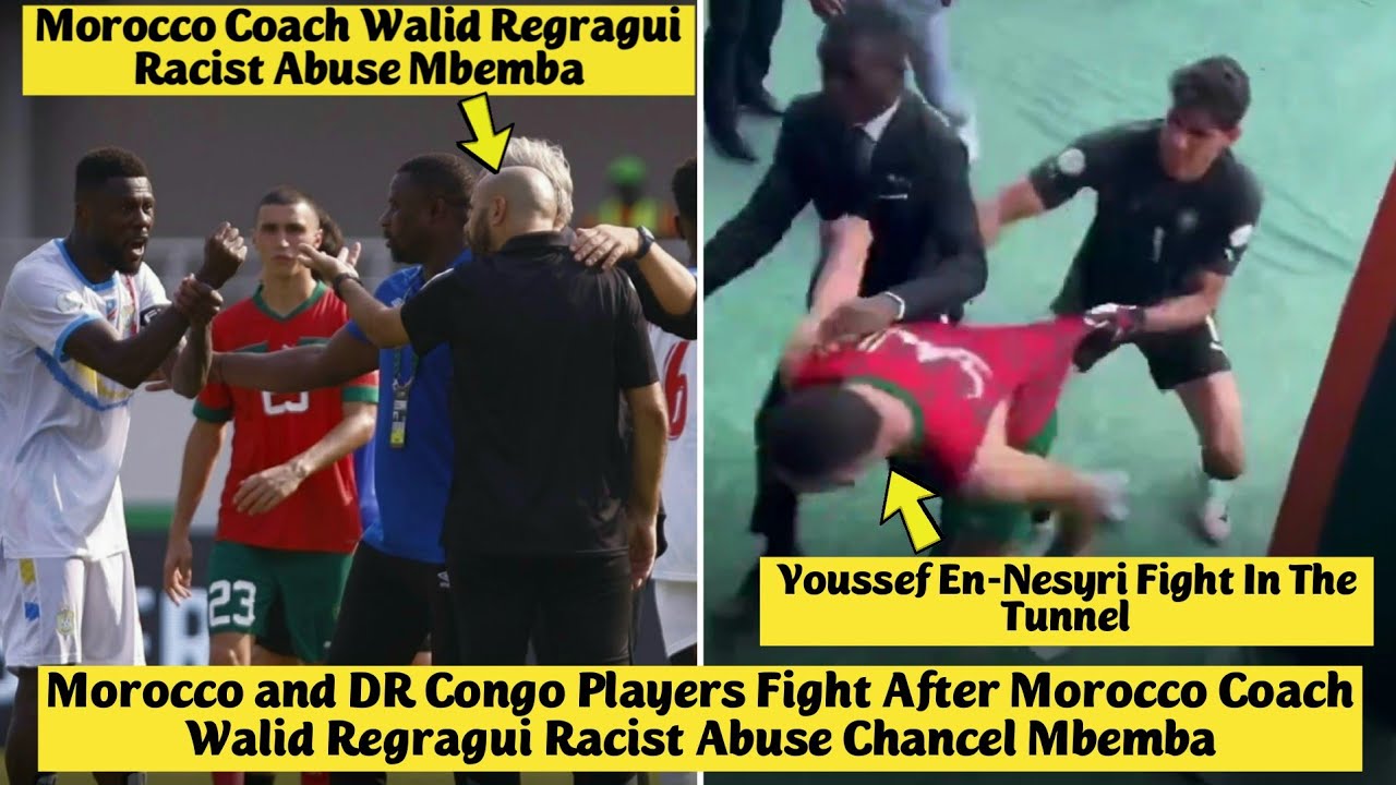 🤯 Morocco and DR Congo Players Fight After Morocco Coach Walid Regragui Racist Abuse Chancel Mbemba