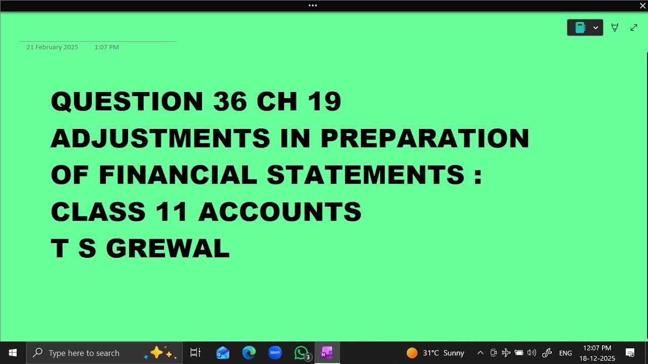 Ques 36 Adjustments in preparation of financial Statements  Ch 19 : Class 11 Accounts TS Grewal