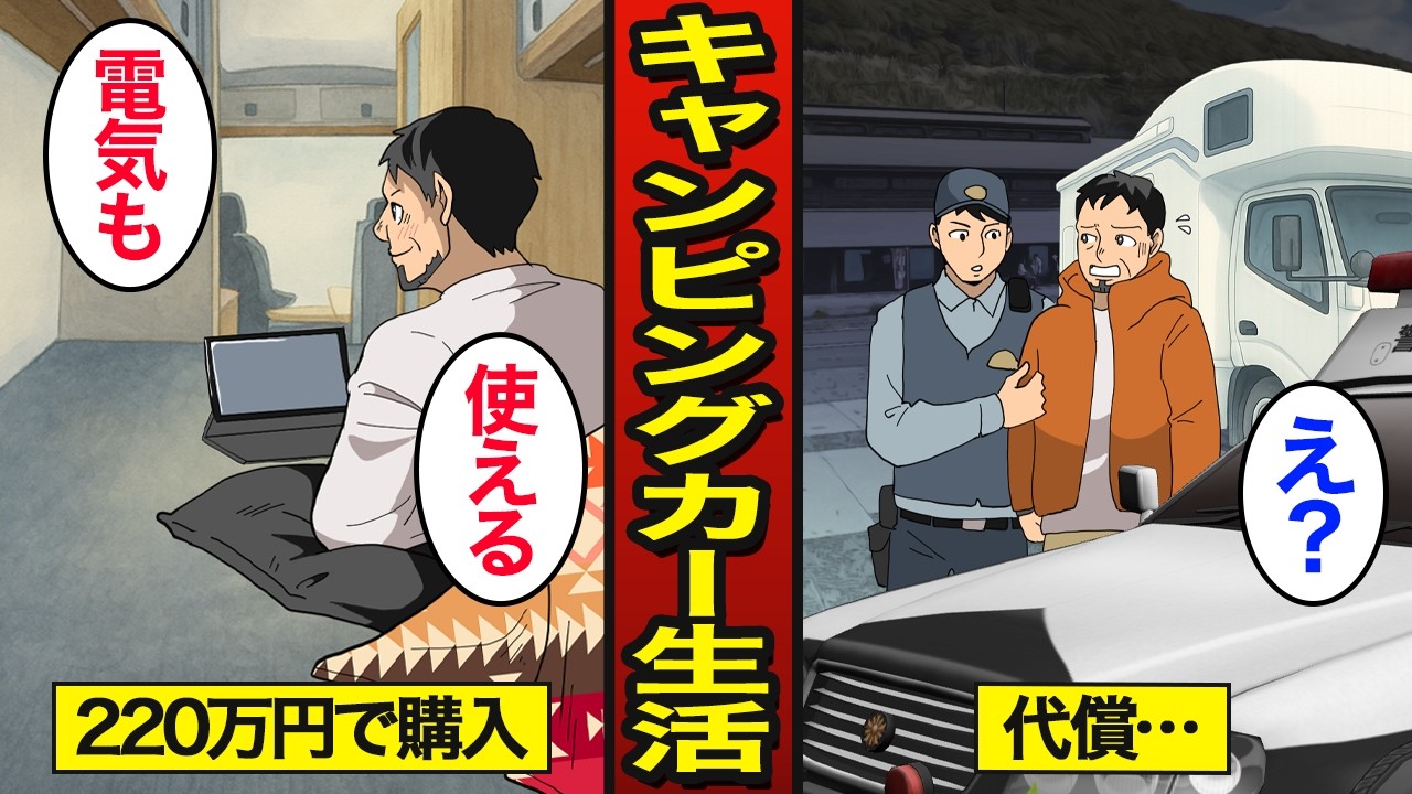 【漫画】キャンピングカーで車中泊をする54歳男のリアルな生活。家賃0円で暮らせる…【メシのタネ】