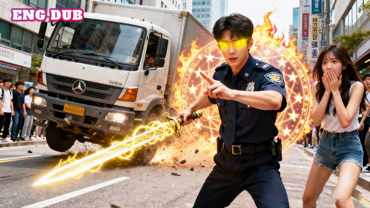 Poor security guard saves a beautiful woman, stopping a speeding truck with just one finger!