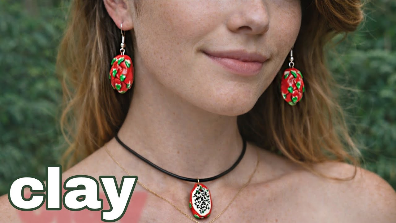 Dragon Fruit clay Earrings 🥭 DIY | Air Dry Clay Jewelry Tutorial