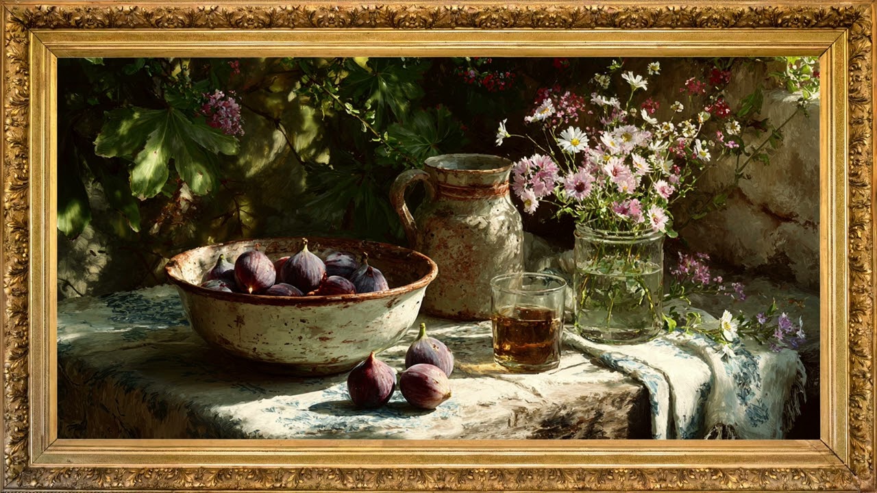 Rustic Still Life with Figs | oil painting the frame tv wall art | relaxing music 4K