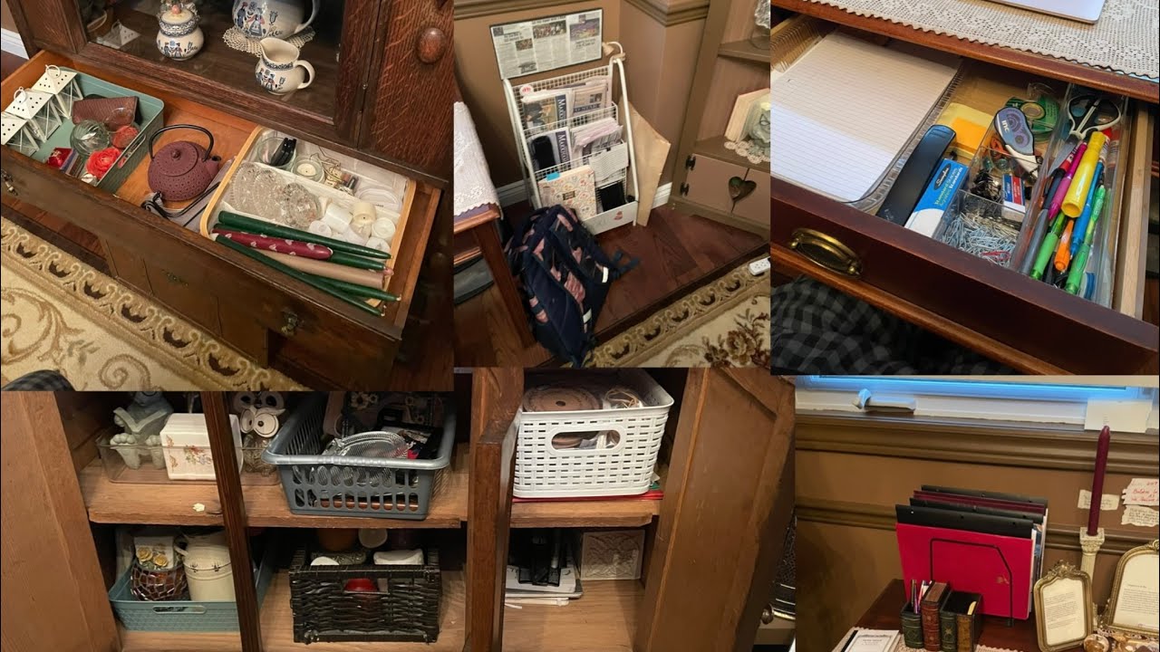 Clean, organize, and donate decor in home library!