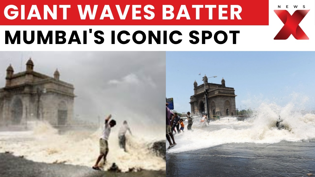 Gateway of India Under Rain Fury: Viral Video Captures Giant Waves Hitting Iconic Monument | NewsX