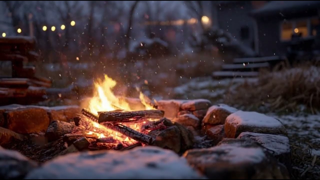 ❄️Campfire in the Snow | Crackling Fire & Falling Snow | 4K
