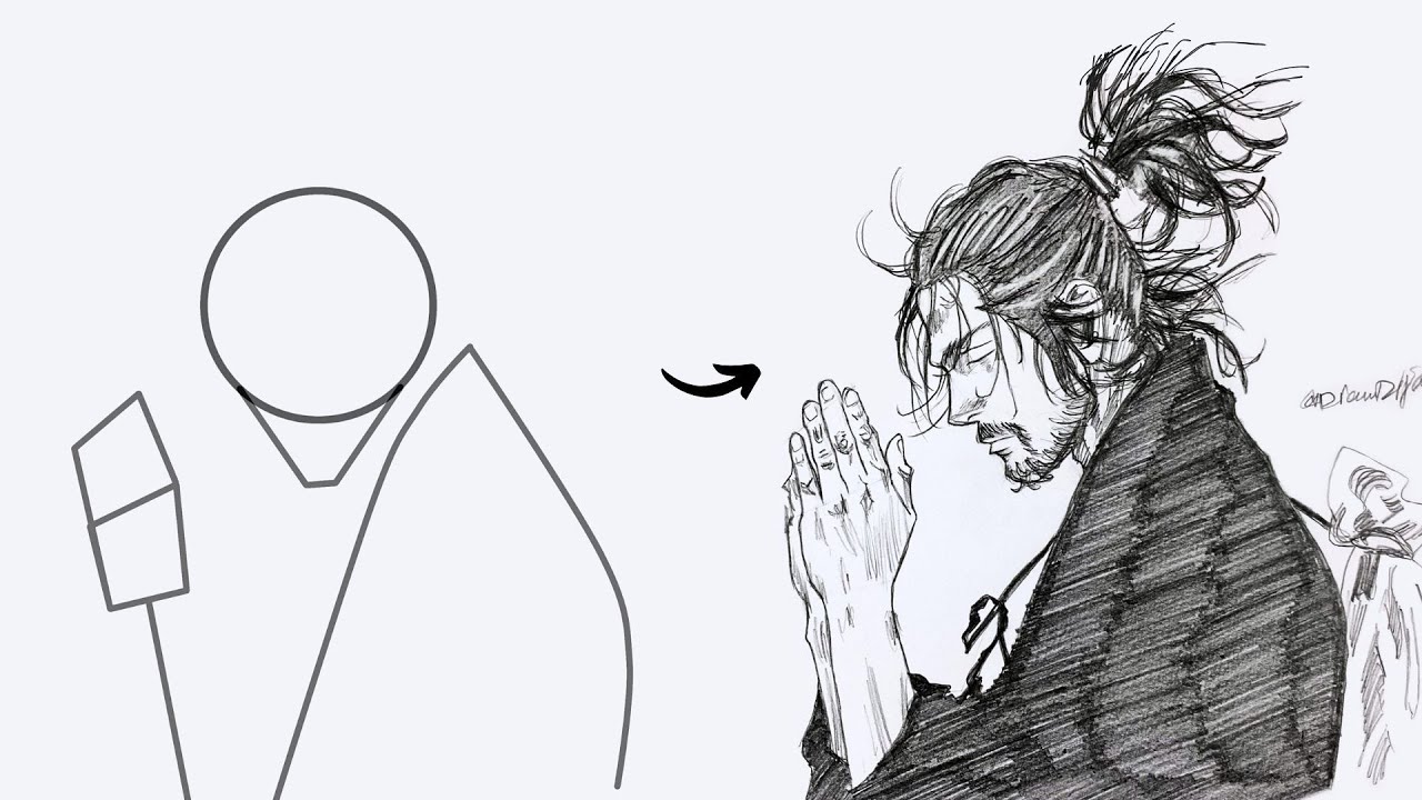 How to draw Musashi Miyamoto from Vagabond | Easy Step by Step