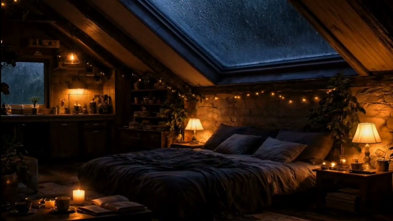 You’ll Sleep in Minutes… Rain Pattering on a Cozy Attic Roof 🌧️ Dark Apartment Ambience