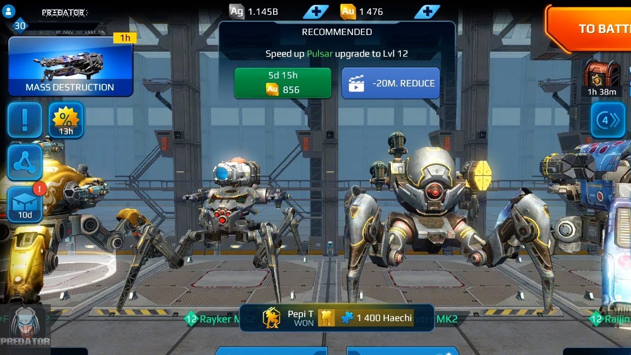 5 MAX Spider Robot Hangar In Champion League Gameplay | War Robots