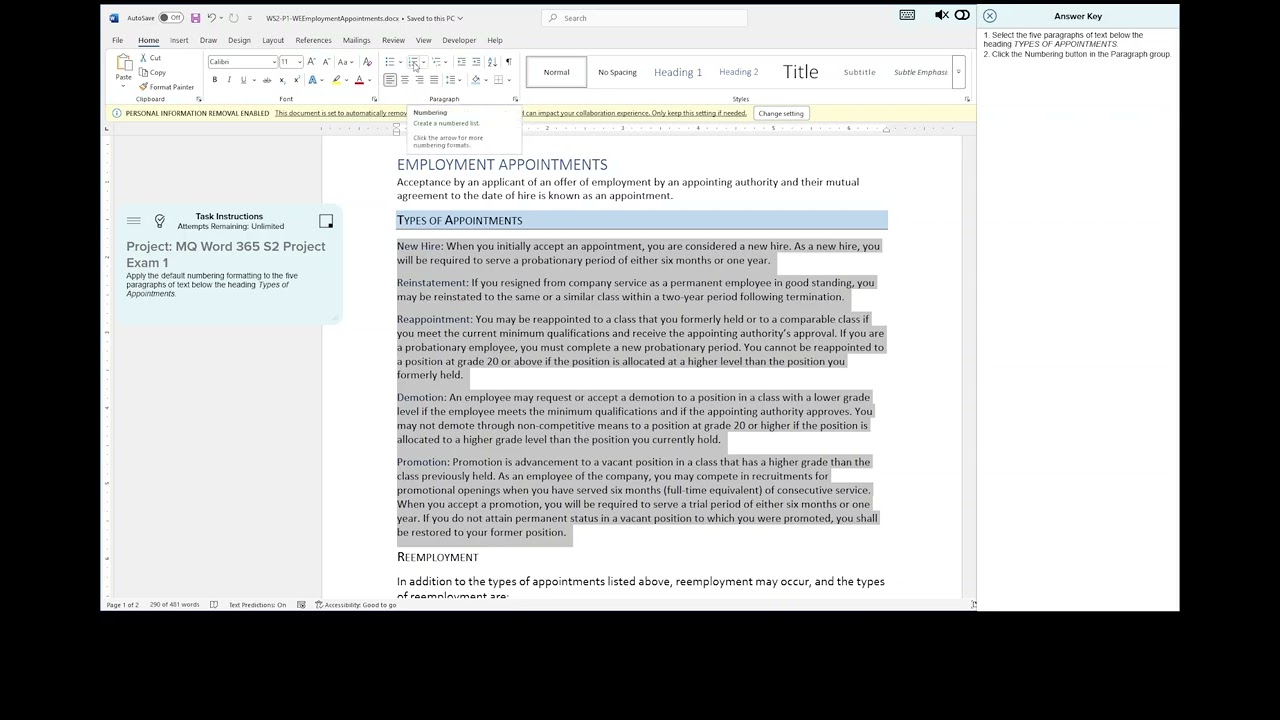 Word Section 2 - Project Exam 1